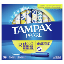 Tampax Pearl Plastic Unscented Tampons, Regular 36 Count