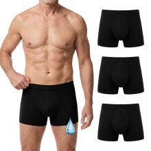 LOFIR Men's Incontinence Pant Boxer: 150ml Washable Absorbent Underwear Adult Nappy Cotton Shorts Leakproof for Elderly Urinary Sensitive 3 Pack Blac