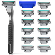 Harry's Plus Razors for Men - Value Pack (Black) - 1 Handle with 13 Razor Refills and Travel Blade Cover