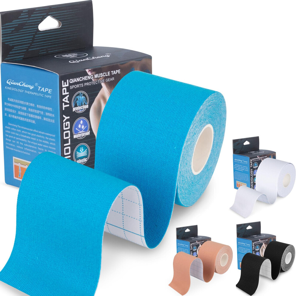 Qiancheng Kinesiology Tape For Sports Athletes - 16 Ft Waterproof Athletic Tape For The Knee, Elbow And Shoulder Muscles, Etc. (1 Roll Blue,5 Cm)