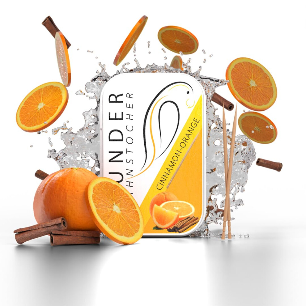 Perfekto24 Orange Wunder Flavoured Toothpicks Â Cinnamon Â 100 Toothpicks In Metal Box Â Long-Lasting Flavour Â Fresh Breath & Oral Care Â Reduces Nail