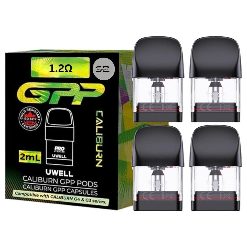 Survival Boyz Uwell Caliburn G3 / Gpp Pods (1.2) - 4 Pack - Compatible With Caliburn G3 & G4 Range - Available In 0.4,0.6,0.9,1.2 - No Nicotine