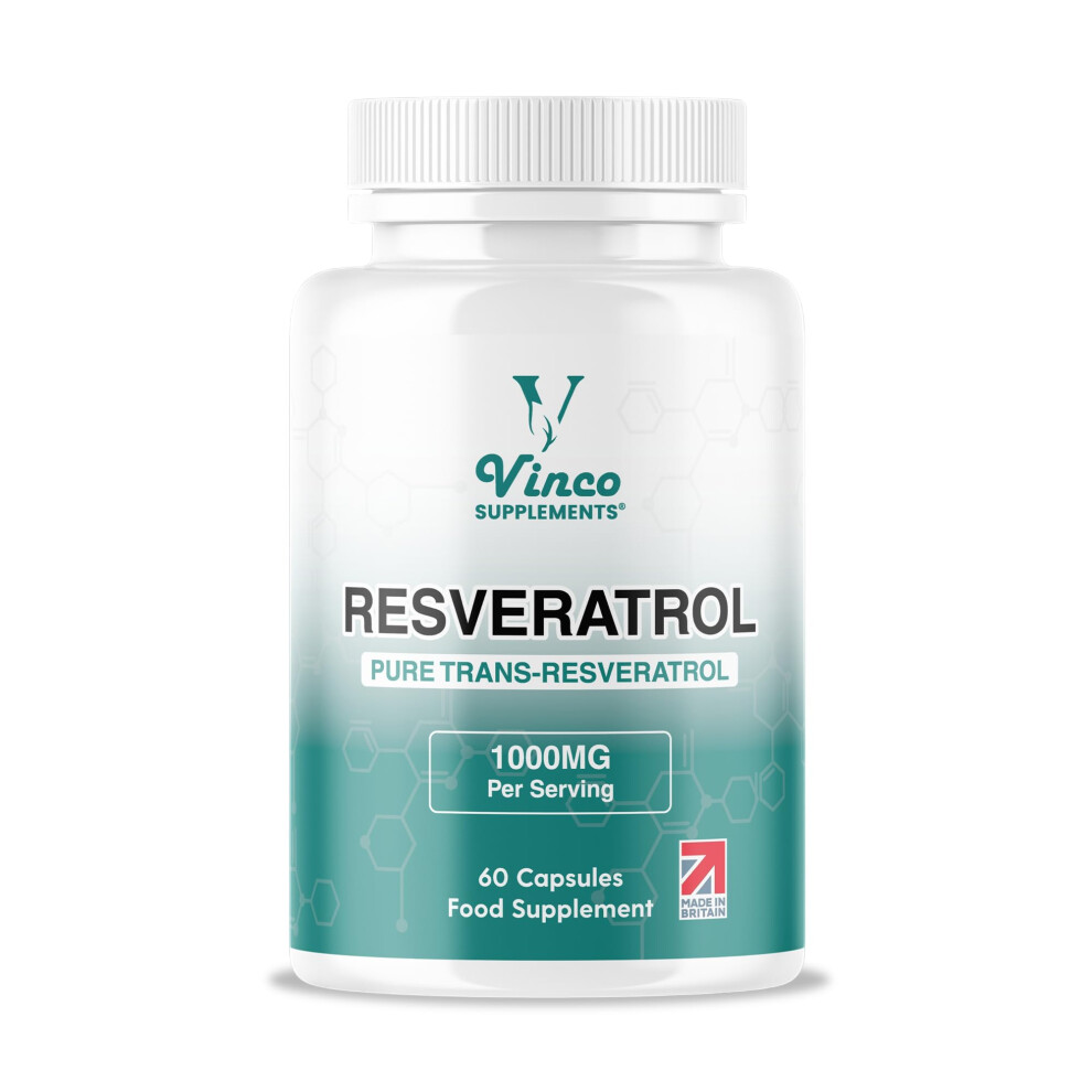 Vinco Supplements Vinco Resveratrol 1000Mg, 60 Capsules - 100% Pure Trans-Resveratrol