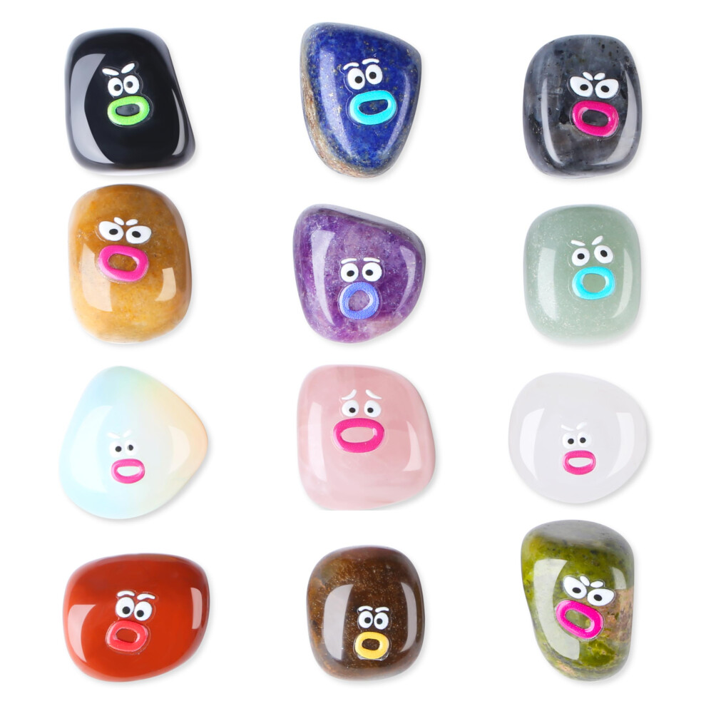 Xiannvxi Novelty Funny Emotion Healing Crystals Tumbled Rock 12Pcs,Party Bag Fillers Favours Small Cool Weird Quirky Gift Stuff Gadget Birthday Prese