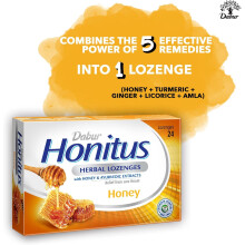 Dabur Honitus Herbal Honey Flavor - 24 Lozenges | Effective Relief from Cough & Sore Throat Pain