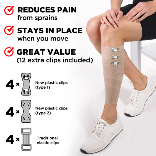 Premium Compression Bandage - 4pk (2x7.5 cm, 2x10 cm) with 12 Extra 2