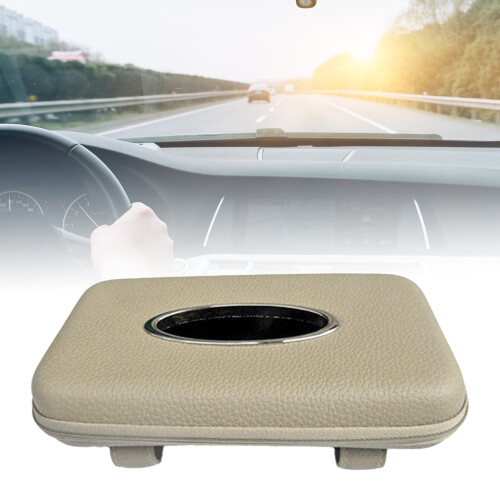 Beige Microfiber Leather Car Tissue Box 1