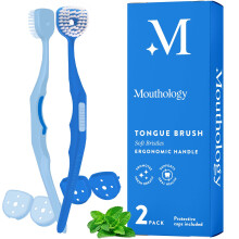 Soft Bristle Tongue Brush for Adults for Bad Breath, Halitosis & Oral Hygiene - Tongue Scraper Brush with Ergonomic Handle & Protective Cap for Easy S
