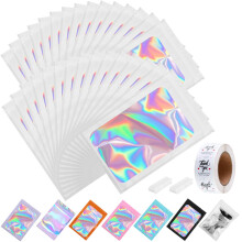 150 bolsas holográficas Mylar 5 x 8 in con ventana clara, bolsas de aluminio para alimentos