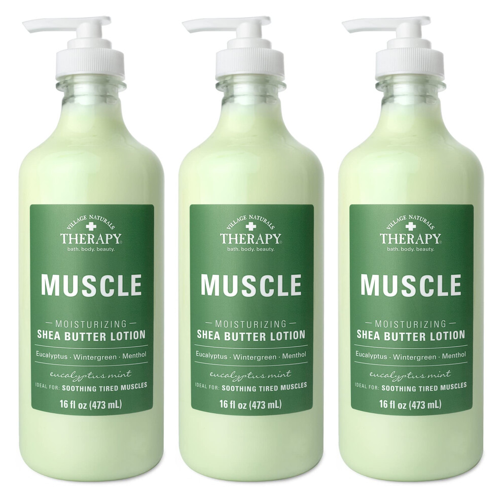 Village Naturals The Village Naturals Therapy Muscle Shea Butter Lotion, Eucalyptus Mint Scent, 16 Fl Oz, Pack Of 3