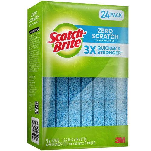 3M Spugne Scotch-Brite, Zero Scratch, Blu, Confezione da 24