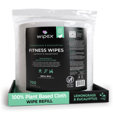 Wipex Gym Wipes Dispenser Navulling - 700 Stuks 8"x8" Plantaardige Fitness Wipes met Azijn, Citroengras & Eucalyptus Olie