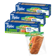 Bolsas Ziploc XL para Sandwich y Snacks con Textura EasyGuide, 90 Bolsas en Total