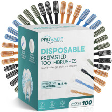 Pruvade 100 Pack Wegwerp Tandenborstels met Tandpasta, Ingebouwd - Individueel Verpakte Tandenborstels