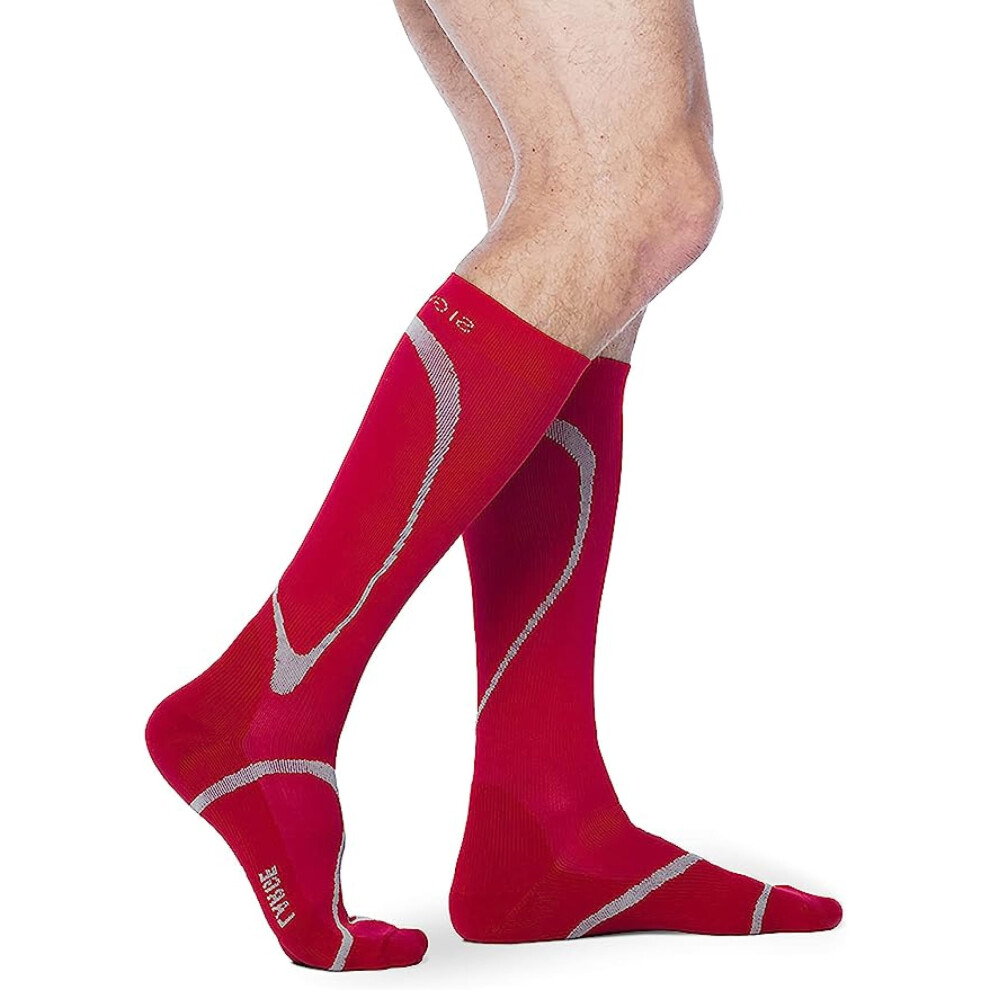 Sigvaris Red Mens & Womens Motion High Tech Closed Toe Calf High Medical Compression Unisex Socks 20-30Mmhg - Small Short