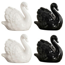Home Decor Sculpture for Shelf, 4-Piece Ceramic Swan Couple in White