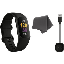 Fitbit Charge 6 Fitness Tracker (Bundle) - Black/Obsidian - Heart Rate, GPS, Sleep & Stress Tracking + Fast Charger, & Cleaning Cloth (Black)