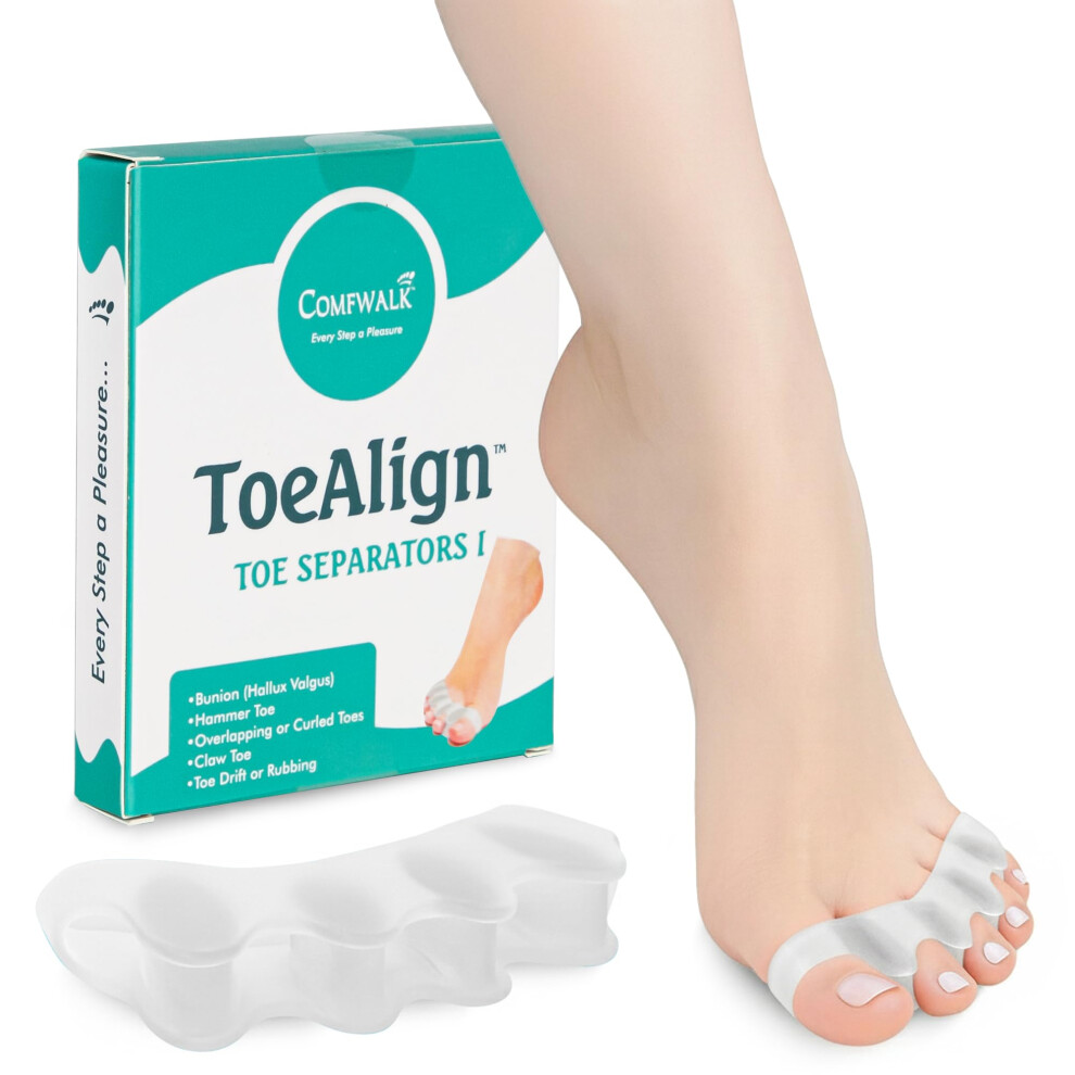Comfwalk Toealign - Toe Separators For Men & Women - Toe Straightener Stretcher - Corrects Bunions, Overlapping Toes, Hammer Toes, Claw Toes - Soft Me