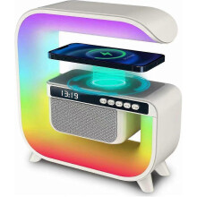 Lampe de chevet 4 en 1 avec chargeur sans fil, haut-parleur Bluetooth et alarme
