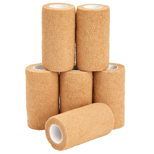 Juvale Bandage Autoadhésif - 10 cm x 4,5 m, Beige, 6 Rouleaux - Tape Cohésif Élastique