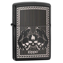 Zippo Slim Briquet Crânes Ailés, Ébène