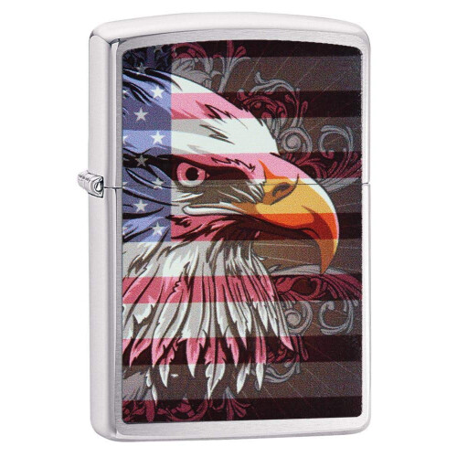 Zippo Zippo American Eagle and Flag Pocket Lighter, Brushed Chrome, Standard
