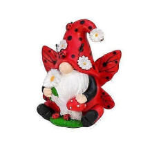Ladybug Gnome Figurine Flower Winged Dwarf Elf Resin Statue Sculpture Indoor Outdoor