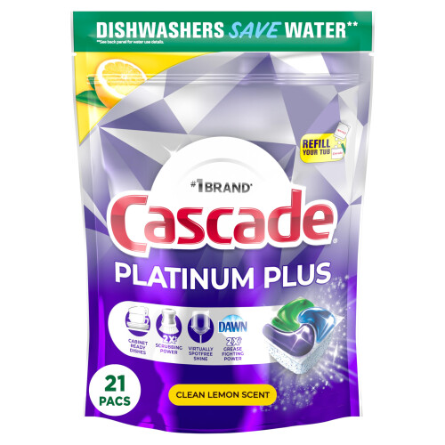 Cascade Platinum Plus Diskmaskin Pods, Diskmedel, Disk Tabs, Diskmedel Lemon, 21 Co