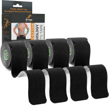 JB Tape, Strisce di Kinesiology Pretagliate 4 Rotoli- (80 Contenuti, 10") Elastico, Senza Lattice, Resistente all'Acqua