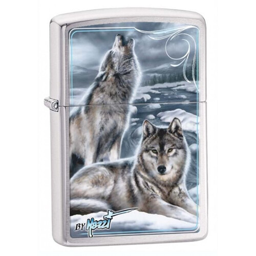 Zippo Zippo Mazzi Wolves Pocket Lighter, Brushed Chrome