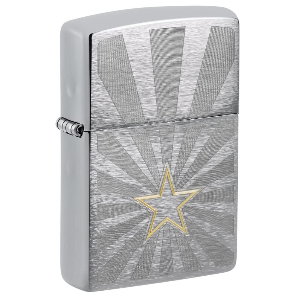 Zippo Unisex-Adult Western Lighters, Brushed Chrome Star Engraved