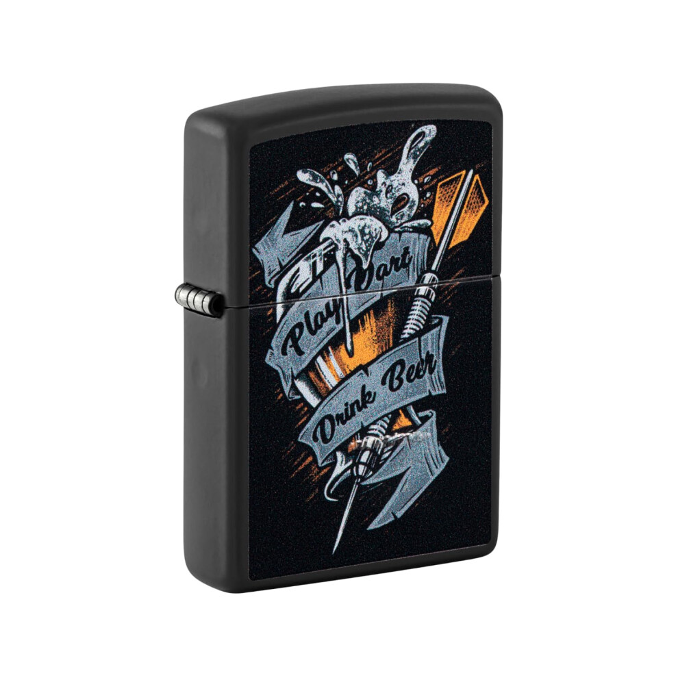 Zippo Unisex-Adult Gaming Lighters, Black Matte Darts & Beer