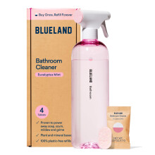 BLUELAND Nettoyant de Salle de Bain, Kit de Départ, Parfum Eucalyptus Menthe, Bouteille avec 4 Tablettes de Recharges, Écologique