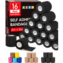 AZEN 16er Pack selbstklebende Bandagen Schwarz, 2" X 5 Yards, Sportband, Tierband, Tattoo Grip, Knöchelbandage