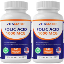 Vitamatic Foliumzuur 1000 mcg (1 mg) - Vegetarische Tabletten - 1667 mcg DFE - Vitamine B9 (240 Stuks (2 verpakkingen))