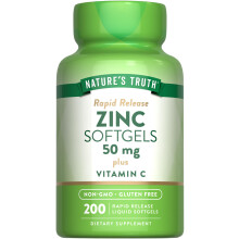 Nature's Truth Zinc 50mg Supplement | with Vitamin C | 200 Liquid Softgels | Non-GMO & Gluten Free
