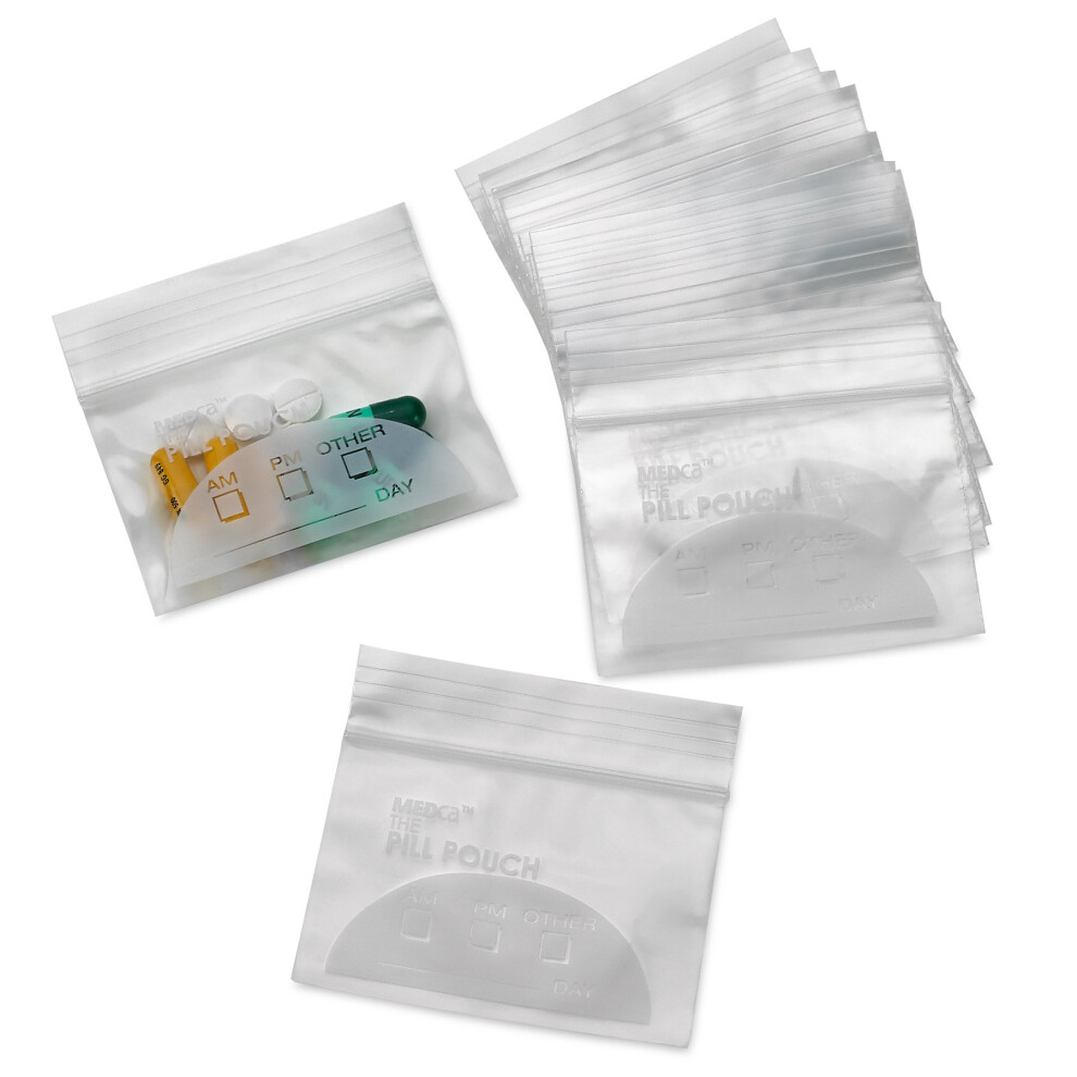 Medca Pill Pouch Bags - (Pack Of 100) 3" X 2.75" Pill Baggies And Disposable Plastic Travel Pill Bags With Write-On Labels