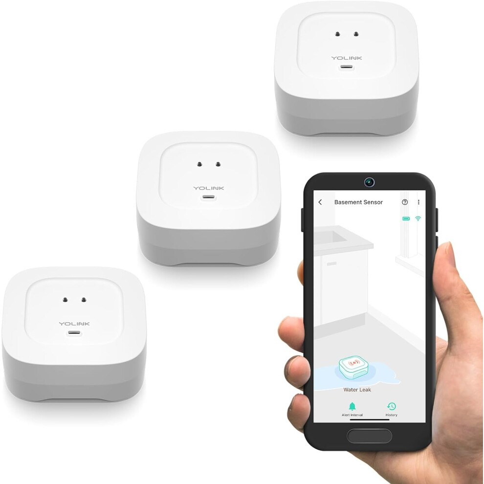 Water Leak Sensor 4 With 105Db Audio Alarm 3-Pack, Sms/Text, Email & Push Notifications, Freeze Warning, Lora Up To 1/4 Mile Open-Air Range, W/Alexa, 810121540961
