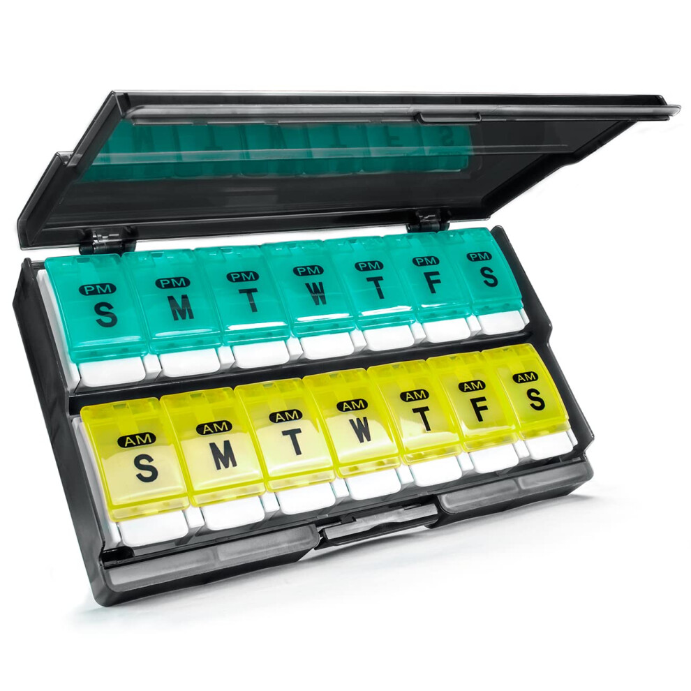 Remtise Weekly Pill Organizer 2 Times A Day - Am/Pm Daily Pill Case Medicine Organizer, Push Button 7 Day Pill Box For Pills/Vitamin/Cod Liver Oil/Sup