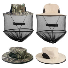 2 Pack Mosquito Head Net Hat, Sun Hat Bucket Hat with Hidden Net Mesh Mask for Outdoor Lover Fishing Hiking Gardening Beekeeping Men or Women, Khaki,