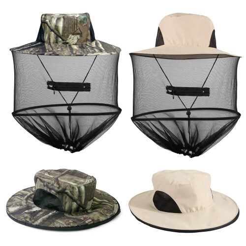 Cappello a Secchiello con Rete Antimosche, 2 Pezzi, per Pesca, Escursionismo, Giardinaggio, Beige