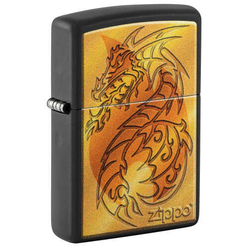 Zippo Accendino Zippo Flame e Drago Nero Opaco