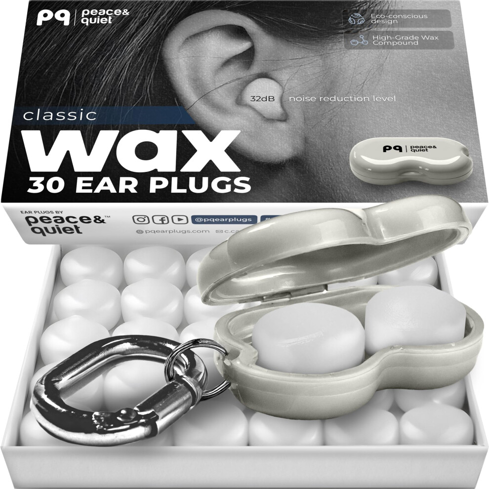 Peace&Quiet Pq Wax Ear Plugs For Sleeping - 30 Silicone Wax Earplugs For Sleeping And Swimming, Gel Ear Plugs For Noise Cancelling, Sound Blocking Lev