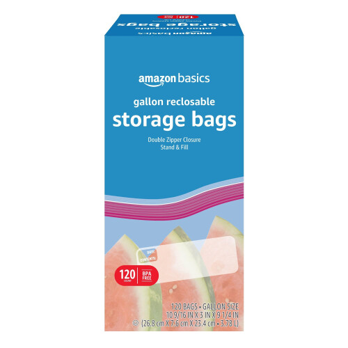 Amazon Basics Wiederverwendbare Gallon Lebensmittelbeutel, BPA-frei, 120 Stück
