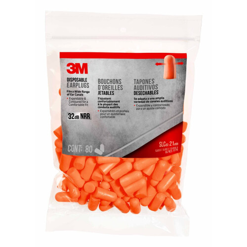 3M 3M Disposable Earplugs, Orange, 92800H80-DC, 80 Pairs Per Pack