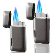 Futlidys 2 Pack Mini Torch Lighter Butane Refillable, Double Flame Butane Lighter with Visible Window, Adjustable Jet Lighter, Great Gifts for Men and