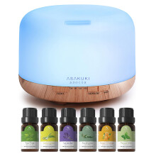 Diffuseur d'Huiles Essentielles ASAKUKI, 500ml avec Huile, 14 Couleurs LED & Arrêt Automatique