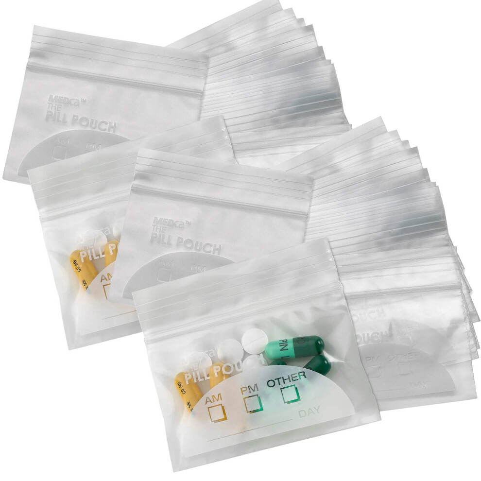 Medca Pill Pouch Bags - (Pack Of 500) 3" X 2.75" - Bpa Free, Poly Bag Disposable Zipper Pills Baggies, Daily Am Pm Travel Medicine Organizer Storage Pouches