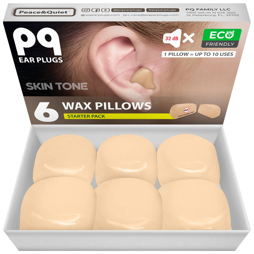 Peace&Quiet Pq Wax Ear Plugs For Sleep - 6 Silicone Wax Earplugs For Sleeping And Swimming - Gel Ear Plugs For Noise Cancelling, Ear Protection - Sleeping Earplug