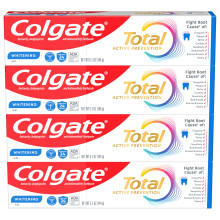 Colgate Total Whitening Toothpaste Gel, 10 Benefits, No Trade-Offs, Freshens Breath, Whitens Teeth and Provides Sensitivity Relief, Mint Flavor, 4 Pac